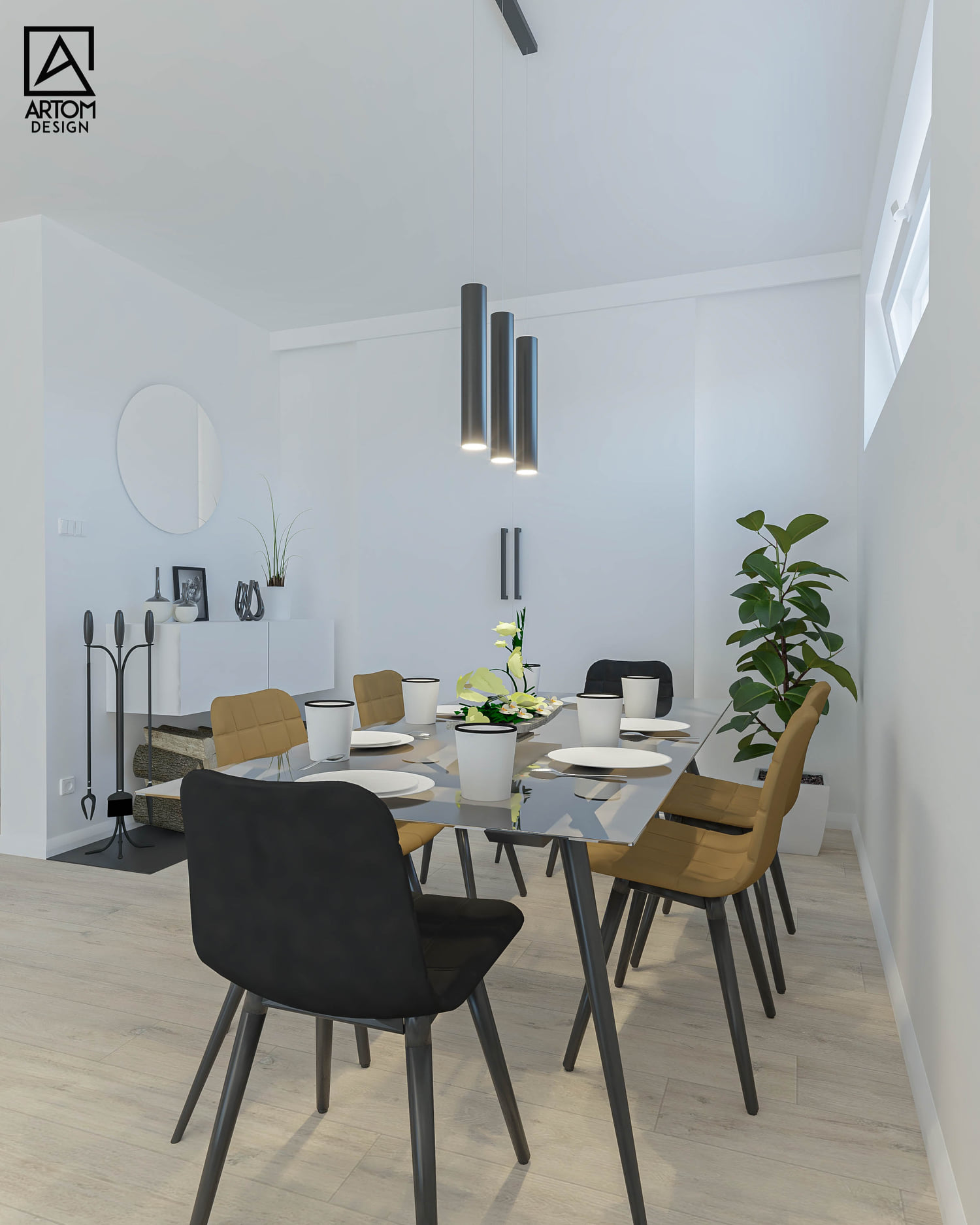 Pohlad na zatvorenu kuchynu so stolom